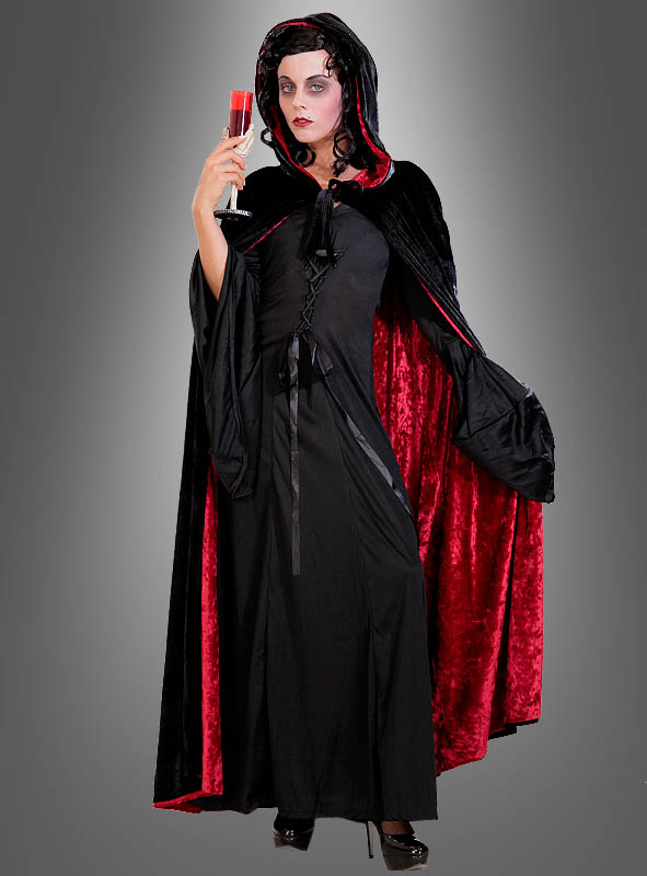Teufel Cape mit Kapuze Teufelin Kostüm Kapuzenumhang Vamp Halloween Teufelkostüm 
