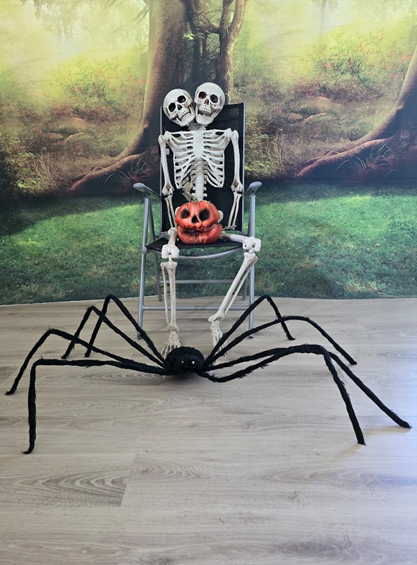 Schwarze Riesenspinne 150cm mit LED Augen 