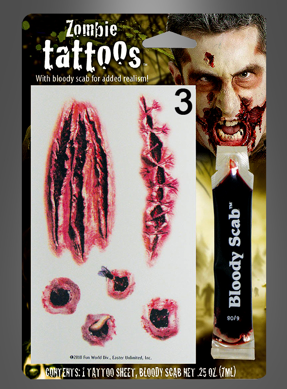 Latex Halloween Schminke Blut 7 x Wunde Narben Set Tattoo