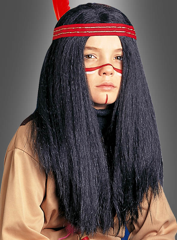 Indianerin Perücke mit Stirnband und Feder Kinder Mädchen Perrücke #9633