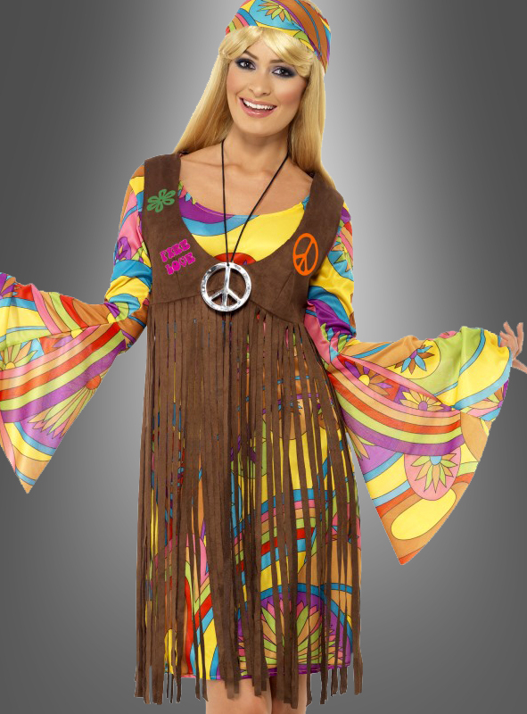 Hippiekostüm Sunny für Damen - 70er Jahre Kostüm mit Fransen und weiten Ärmeln