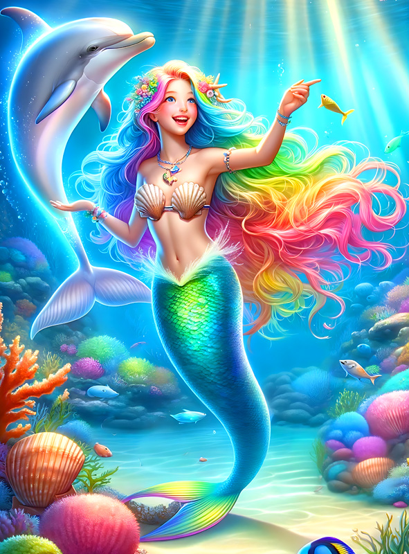 Artikelbild 1 des Artikels “Meerjungfrau mit Delfin 120x185cm Wandbild waschbar “