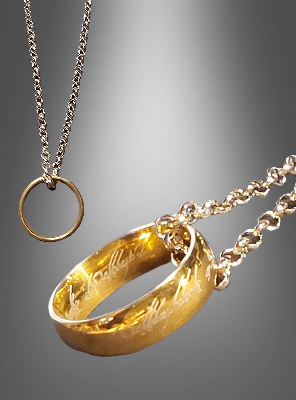 Artikelbild 1 des Artikels “Goldfarbener Ring an Kette mit Elbenschrift “