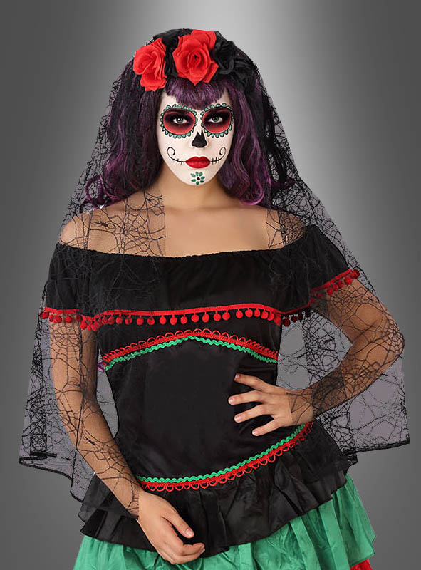 Product image 1 of the product “Day of the Dead Veil with Flowers ”