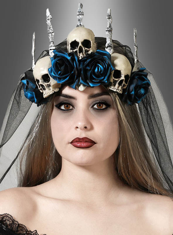 Artikelbild 1 des Artikels “Halloween Krone mit Schleier und blauen Rosen “