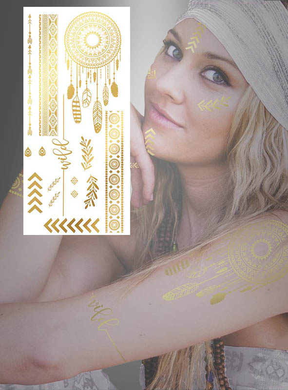 Artikelbild 1 des Artikels “Hippie Boho Tattoo Abziehbilder Gold “