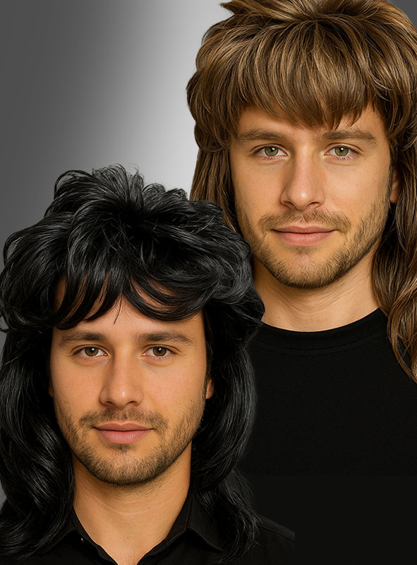 Product image 1 of the product “80s Mullet Wig Adult black or brown ”