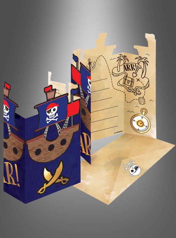 Artikelbild 1 des Artikels “8 x Einladungskarten Piratenparty mit Kuverts “