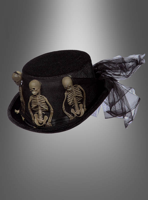 Product image 2 of the product “Velvet Halloween Top Hat with Skeletons ”