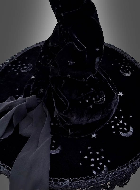 Product image 2 of the product “Black Velvet Witch Hat with Lace ”