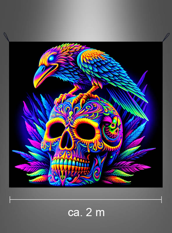 Product image 2 of the product “Skull with Raven Neon Background 185x200cm ”