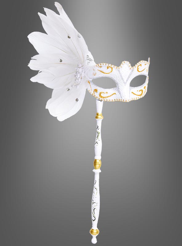 Artikelbild 3 des Artikels “Venezianische Stabmaske weiß mit Federn “